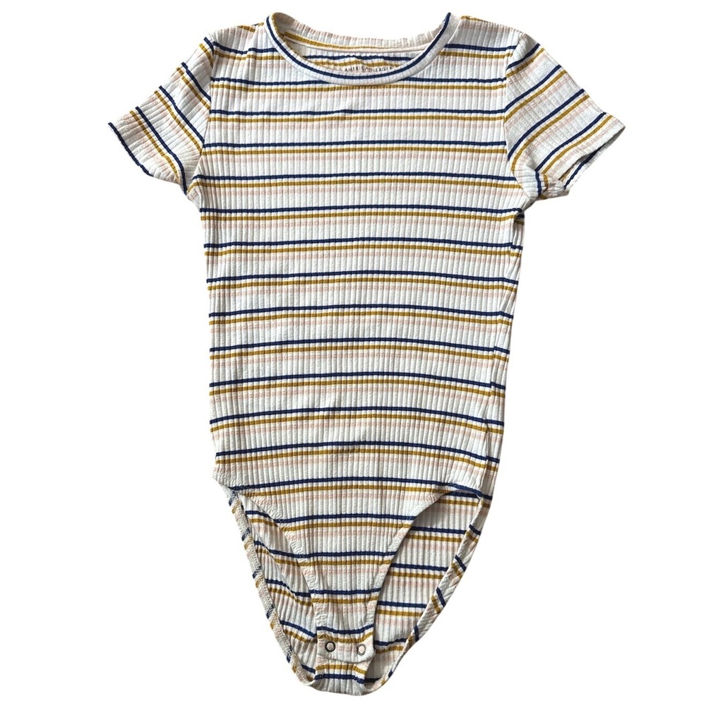 American Eagle Striped Ribbed Bodysuit Womens Short Sleeve Small